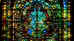 stained glass window, relaxation, luxury, dream world, calm beauty, symmetry, fantasy world, magic, beautiful composition, exquisite detail, 28mm lens