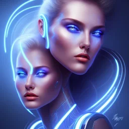 cyberblue, head, women, portrai, tron