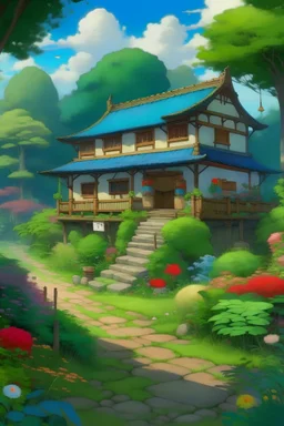 ghibli inspired japanese cottage and garden art painterly