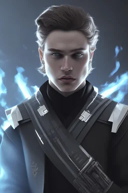 All Black Anakin Skywalker soldier, ghost, wearing high tech mask, white smoke, dark, rage, sorrow, high definition, ultra 8 k, volumetric lighting, blue fire, fog