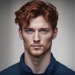 average dark red haired male with blue eyes