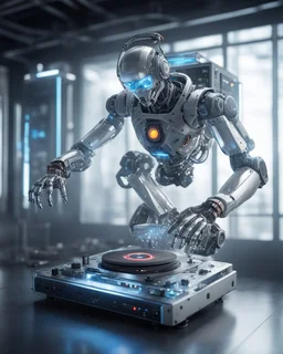 full body rendering robotic DJ having chasing clear surfaces it from transparency super clear glass explore inside machine components, advance design futuristic sci fi picture,find details,Sony Alpha 7 50mm 1.8,medium shot, high-resolution image with fine details,ultra detailed,ultra realistic,extremely realistic,intricate,photorealistic,epic composition