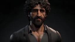 A classic Arabic business man with brown short curly hair and brown eyes, with a dark beard and strong muscles, 8k, 3D animated style, dark grey background-ar96.