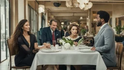 two people in a restaurant and man and his lady at a table