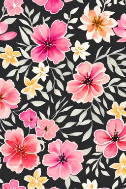 fabric pattern floral watercolor, high contrast, flowers