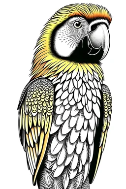 Parrot bird, line art, asthetic, realistis, white background, front view