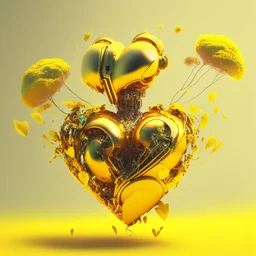 golden robot heart with tree wings