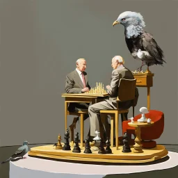 Putin, President Xi Of China And Joe Biden Play Chess With A Pigeon,Ufo And Atomic Bomb Mushroom Cloud,Complex Surgical Instruments Intermixed With A Newborn Boy,Minimalism,Painting By Adrian Ghenie,Rene Magritte,Pablo Picasso,Michelangelo,Salvador Dali,Lucian Freud