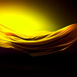 a bed flying through a dark yellow sky, golden mist, flowing fabric, night