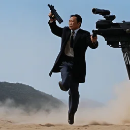 the jump with one gun in each hand iconic scene by John Woo (A Better Tomorrow, The Killer, Hard-Boiled)