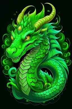 Sweet face Serpent Green Dragon with Magic Energy