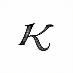the letter K on a in a thick flowing font, smooth black letter, engraved