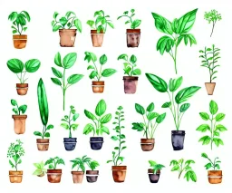 Vector plants and herb set illustration. Watercolor white backdrop