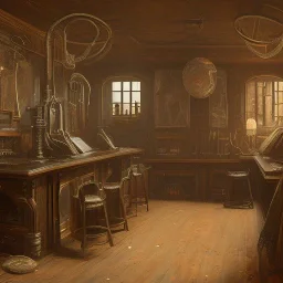 Inside Saloon in Western town in 1880 at night painted by HR Giger