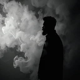 smoke art grey and white flowing around MEDITATE MEN silhouette