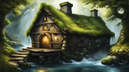 (watermill:1.6), enchanted ancient Celtic druid fairy tale,