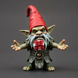 low poly, gnome troll miniature model half painted arms outstretched holding hellebard offering gift