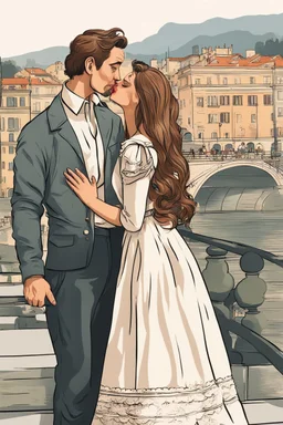 create bookcover. Young Polish woman kisses Italian guy His wife is attending