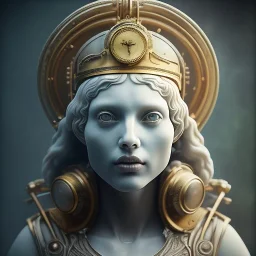 a greek marmor statue of athena, steam punk, scary, horror, realistic, made in octane, cinematic, movie, CGI, ultra-realistic, extremely detailed octane rendering, 8K, VRAY Super Real ar 2:3, dof photorealistic futuristic 50mm lens hard lighting dark gray tintype photograph, realistic lighting, sephia colors