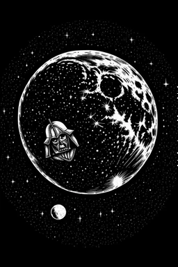 darth vader flying over the moon