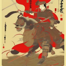  Samurai Japanese, Ukiyo-e, red sun