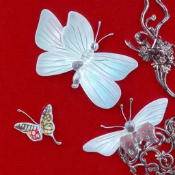  Прозрачная белая Бабочка из воды и красный стеклянный цветок в жемчужном сиянии