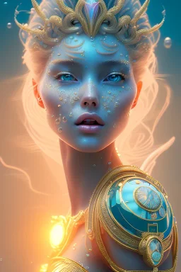 beautiful fashion elegant goddness of water, chic strapless dress, tropical sea background, character design, in the style of artgerm, and wlop, chanel jewelry, cinematic lighting, hyperdetailed, 8 k realistic, symmetrical, global illumination, radiant light, love and mercy, frostbite 3 engine, cryengine, dof, trending on artstation, digital art, crepuscular ray