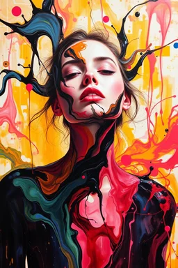 A women painted with Liquid abstract painting,