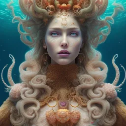 high-quality, fine-detail portrait of gorgeous, stunning goddess with octopus as hair, coral reef exoskeleton, underwater, 8k resolution, 3D octane render, intricate, digital art, detailed matte, volumetric lighting, George Grie, Anne Dittman, Anne Stokes, Lisa Parker, Selina French,