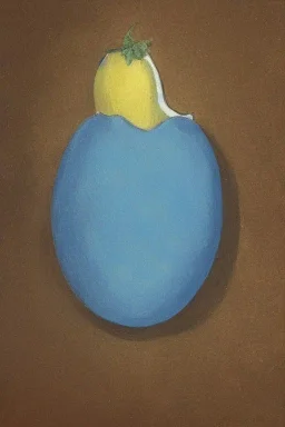 painting of a blue lemon on a white background