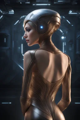 Head and shoulders image, A science-Fiction Space Opera - A long time ago in a galaxy far, far away there lived a tiny, thin, slender, little woman named Petra Payton, a voluptuous beauty , inspired by all the works of art in the world, Absolute Reality, Reality engine, Realistic stock photo 1080p, 32k UHD, Hyper realistic, photorealistic, well-shaped, perfect figure, perfect face, laughing, a multicolored, watercolor stained, wall in the background,