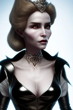 Constance Langdon as evil queen in black leather, busty, cleavage, angry, stern look. character design by fenghua zhong. unreal engine 5, artistic lighting, highly detailed, photorealistic, fantasy