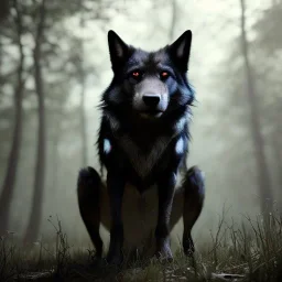 horror art trending on artgem in Forest award winning portrait of a maleunreal 5, octane render, cinema4d, dynamic lighting, dramatic lighting, 4k, redshift render, highly detailed, hyper realistic,anthropomorphic black wolf long