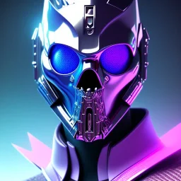 futuristic purple masked villain in galaxy, teal and purple smoke, detailed, realistic, 4k