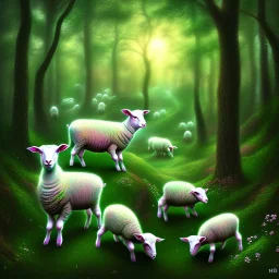 psychedelic lamb in a forest