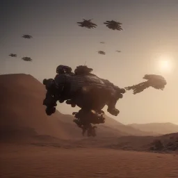 Armored Core machine robot fights another Armored Core fly in the sky in the desert with the ocean where you can see the space in the sky with the twilight on the horizon, 4k resolution