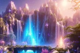  white and gold crystal cosmic ambiance，waterfall, full of details, smooth, bright sunshine，soft light atmosphere, light effect，vaporwave colorful, concept art, smooth, extremely sharp detail, finely tuned detail, ultra high definition, 8 k, unreal engine 5, ultra sharp focus