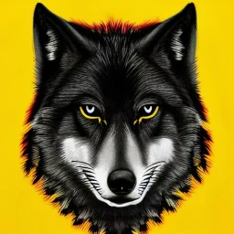 Black wolf with yellow and red