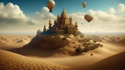 progressive rock music album featuring desert and castle floating in the sky