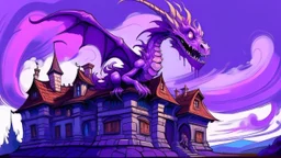 A purple undead dragon on top of a mansion painted by Edvard Munch