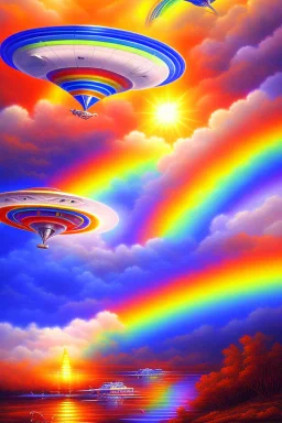 Very beautiful ufo rainbow futurist, intergalactic