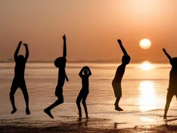 children jumping in water on the Indian beach capture them against the sun and make an art silhouette, hyper details, real sharp, 8k, well detailed, well shaped