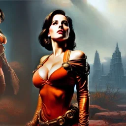 Drawing of beautiful face,'beautiful,Busty fit 'Piper Wright - Fallout 4 ',intense stare, ancient skintight armor, balanciaga fashion clothe painting by gaston bussiere, greg rutkowski, yoji shinkawa, yoshitaka amano, tsutomu nihei, donato giancola, tim hildebrandt Oil on canvas, cinematic composition, extreme detail,fit full head inside picture,16k