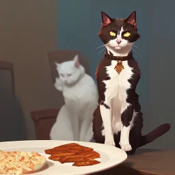 A cat having food