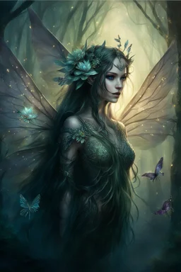 Blomde hair , , dark Fairy wings Purple hair,water lilies,dark fairy princess,nymph,elven crown,dragonflies,tiara,,gothic,glitter,rapunzel hair, very long hair, sparkle