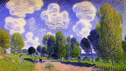 Big rocks, trees, clouds, alfred sisley impressionism painting