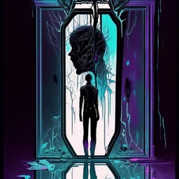 Stuck in this void place... the image Within the mirror, "X-RAY MIRROR", dark sci-fi fantasy, mirrorcore, artistic, surreal, sinister, profound, dramatic, vaporwave, color ink illustration