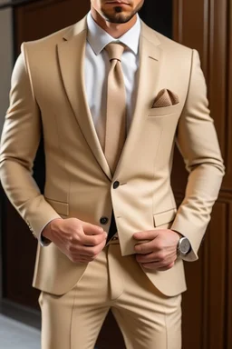 McKenzie Washer in a beige suit.