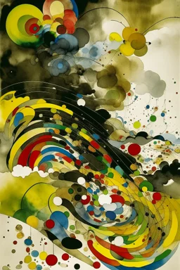 A white cloudy sky with tornadoes painted by Wassily Kandinsky