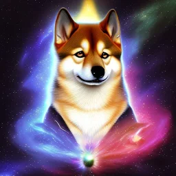 third eye ascension shiba inu doge with heaven glowing aura Q anon galaxy